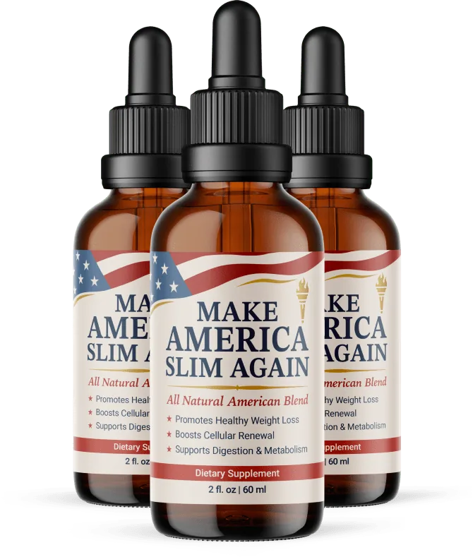 Three bottles of Make America Slim Again supplement drops